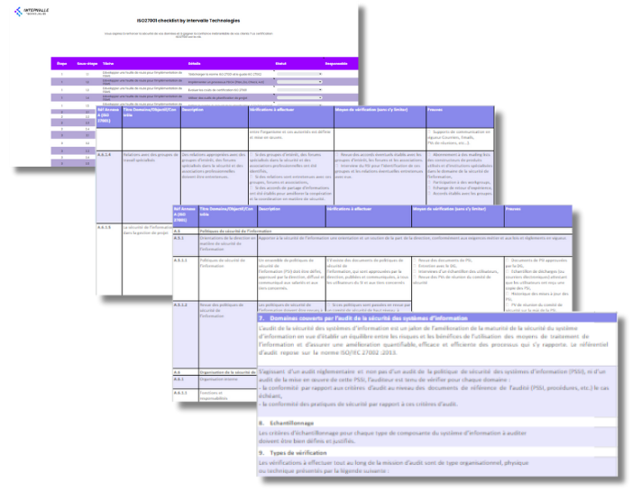 Aperçu de la ISO27001 Checklist montrant les tâches d'audit en cours et les niveaux de conformité